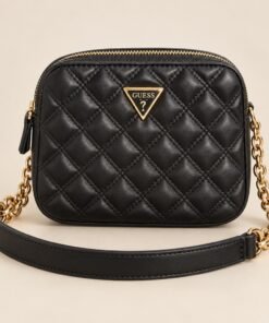 Sac Guess femme noir matelassé avec bandoulière dorée